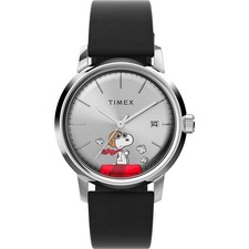 Orologio Automatico Uomo TIMEX MARLIN TW2W49600 Pelle Nero Peanuts Snoopy