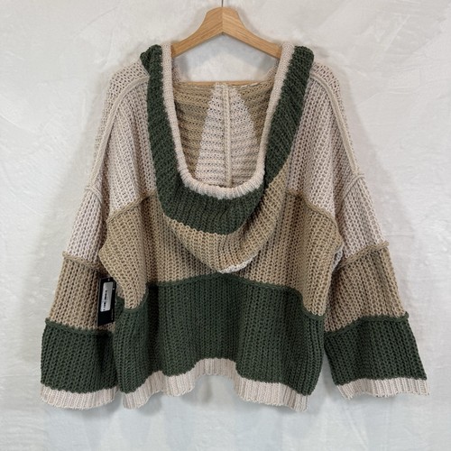 Pol Sweater Pullover Contrast Stripe Hooded Oversized Relaxed Boho NWOT - Picture 2 of 13