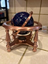 Small Blue Globe On Copper Quad Stand With Compass