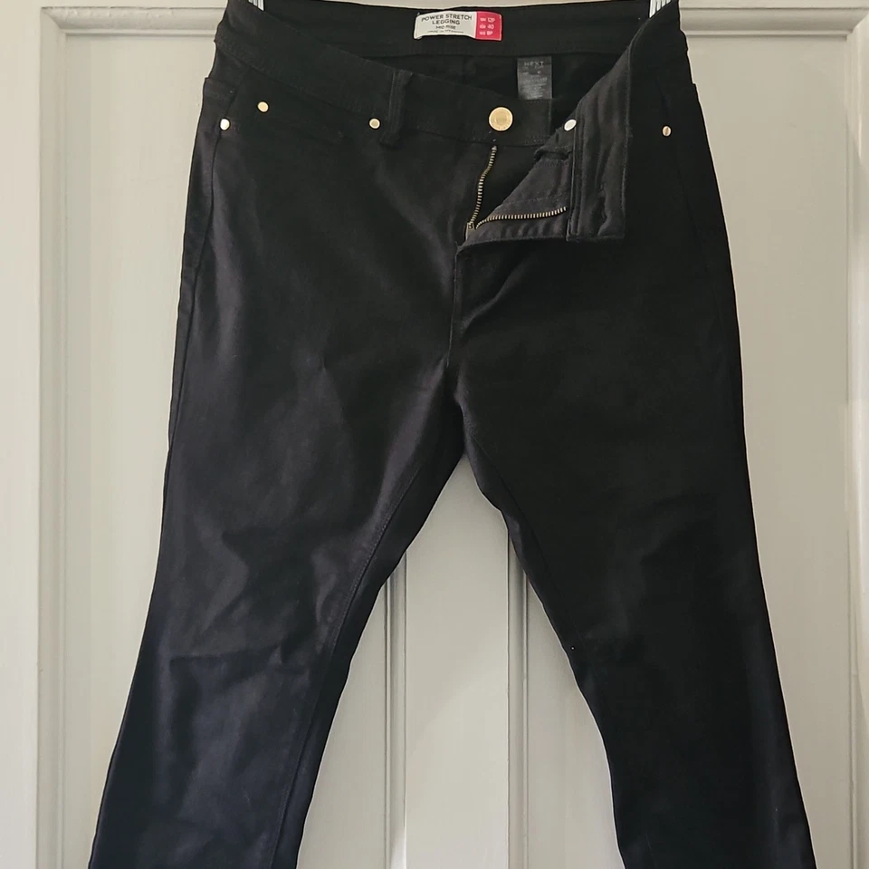 NEXT Denim Collection Power Stretch Mid Rise Black Jegging Leggings UK 12P - Image 1 of 4