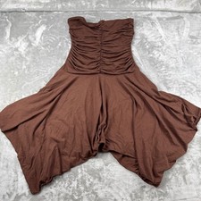 Guess Jeans Fox Brown Strapless Ruched Handkerchief Hem Dress Large NEW