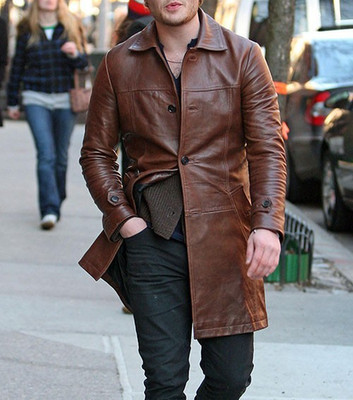 Men's Brown Vintage Distressed Leather Trench Coat Size S M L XL 2XL 3XL Custom
