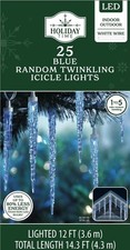 Holiday Time 25-Count LED Random Twinkling Icicle Lights, Blue, 12', by...