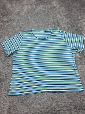 White Stag Shirt Woman Size 30W 32W Blue Striped Short Sleeve Plus VTG