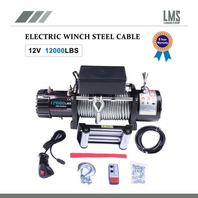 Electric Winch Towing Trailer Steel Cable Off Road 12000LB for JEEP Wrangler