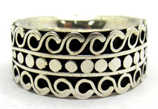 STERLING SILVER MODERNIST WIDE BAND RING WAVE DOT OXIDIZED FINISH RING SIZE 7.5