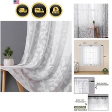 White Sheer Curtains 54 inches Long 2 Panels for Living Room, Jacquard Clip L...