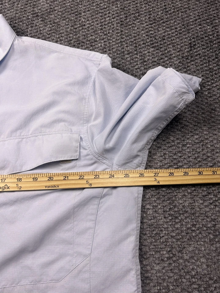 Simms Shirt Mens 2XL Light Blue Short Sleeve Fishing Button Front Zip Pocket - Image 4 of 4