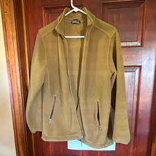 mens brown fleece jacket full zip stand-up collar zip pockets casual short