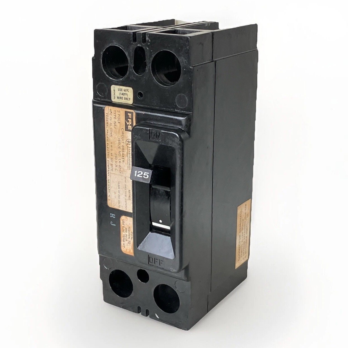 FPE Federal Pacific NEJ221125 Circuit Breaker Type NEJ 2 Pole 125 