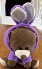 HUG FUN Brown Bear Purple Easter Bunny Ears Spring Plush Stuffed Animal 14.5" ✨