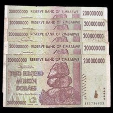 5x Zimbabwe 200 Million Dollar Bill Banknote Money Currency *Heavily Circulated*