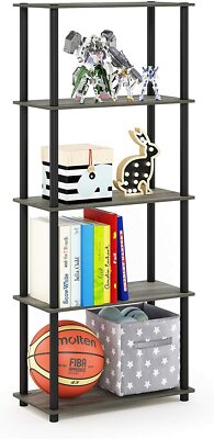 Gray Grey Black 5 Tier Display Rack Shelf Bookcase Storage Organize Multipurpose