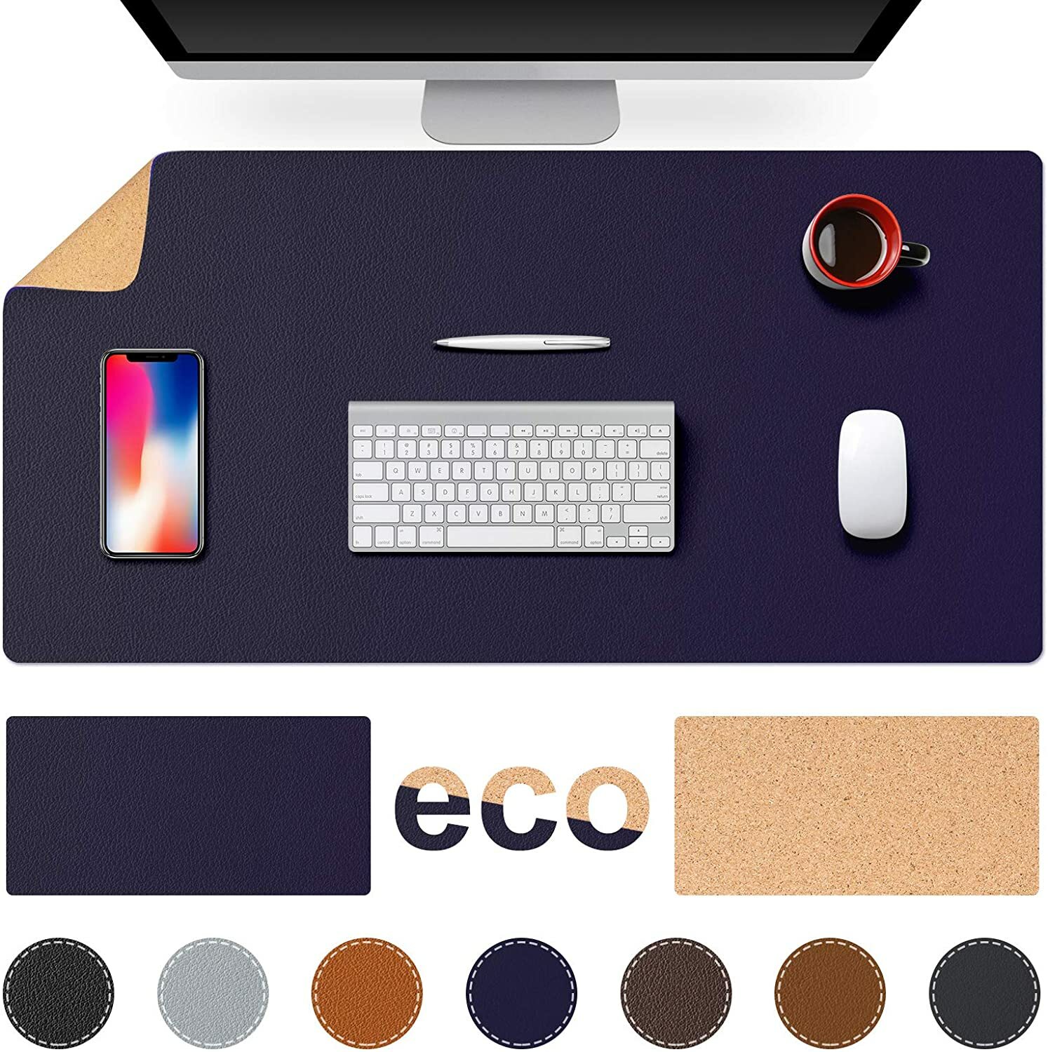 Large Natural Cork & Leather Desk Pad, Double-Sided Desk Protector, Smooth Surfa