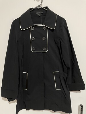 CUE Womens Lightweight Black Button Up Coat Jacket Size 10 Made In