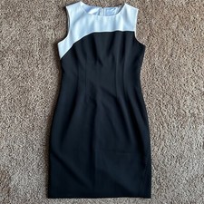 Tahari Bodycon Dress Stretch Sheath Black/White Sleeveless Size 10