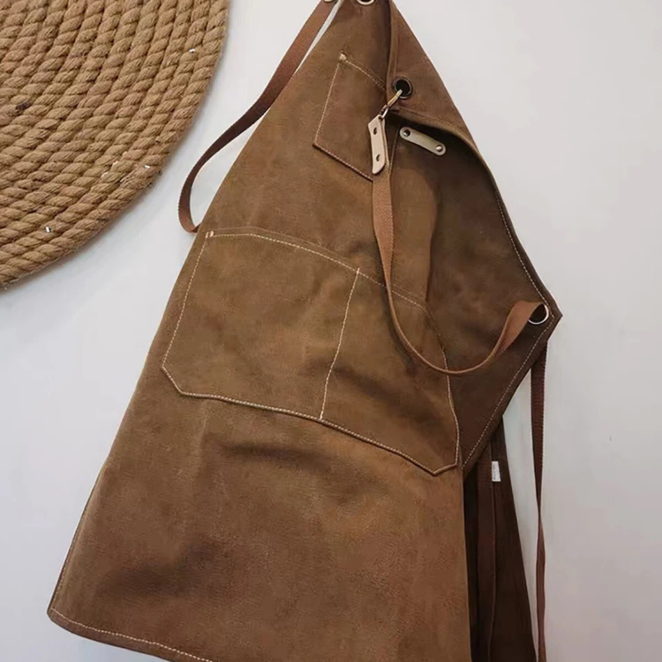 Men Women Thick Canvas Denim Bib Apron Kitchen Cooking Workshop Heavy Work Apron - Image 4 of 4