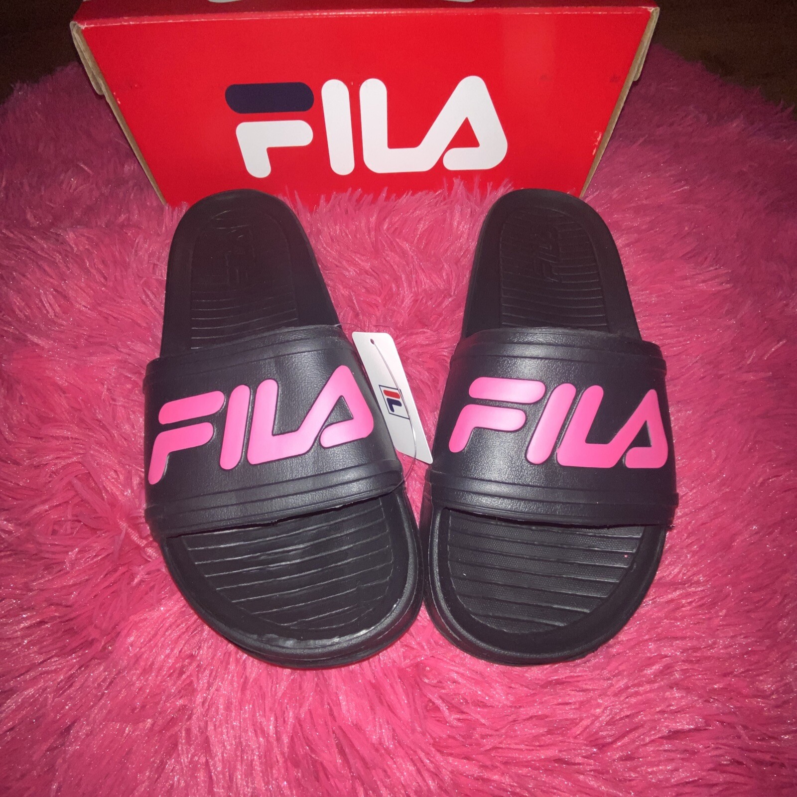 FILA sandali da donna eleganti slide LT neri logo rosa donna taglia 11 uomo taglia 10