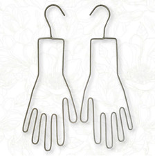 Vintage Pair of Adult Size Silver Tone Metal Glove Form Hangers