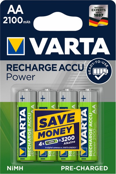 4 X Varta Recharge Accu Power Akku 56706 Aa Mignon HR6 Akku 2100Mah 1,2V-image