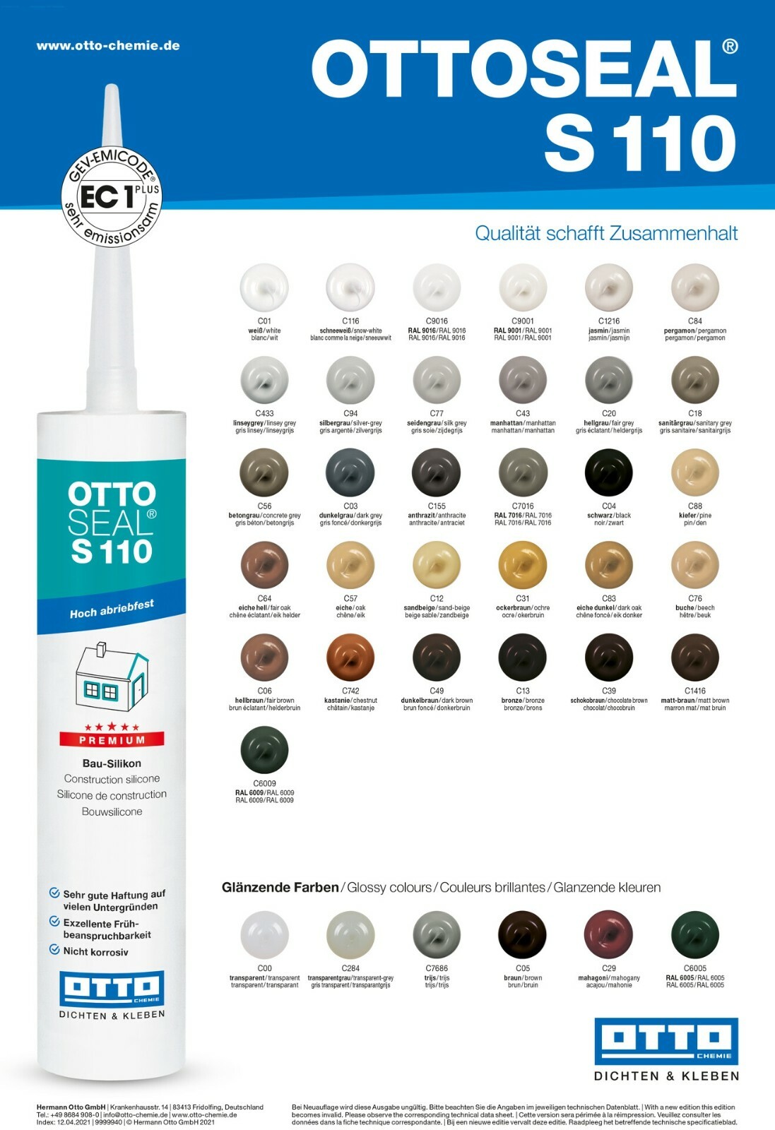 Ottoseal S110 Colour Chart Color The Premium-Bau-Silikon Pattern Regulation