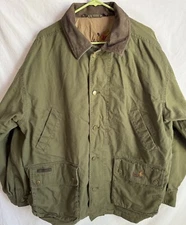 Ducks Unlimited Vintage Mens Size Large Jacket Green Button Front Leather Collar