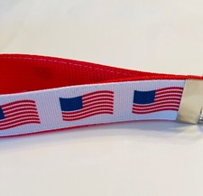 Key Fob Key Chain Holder Wrist Lanyard Strap USA American Flag Stars Stripes Red