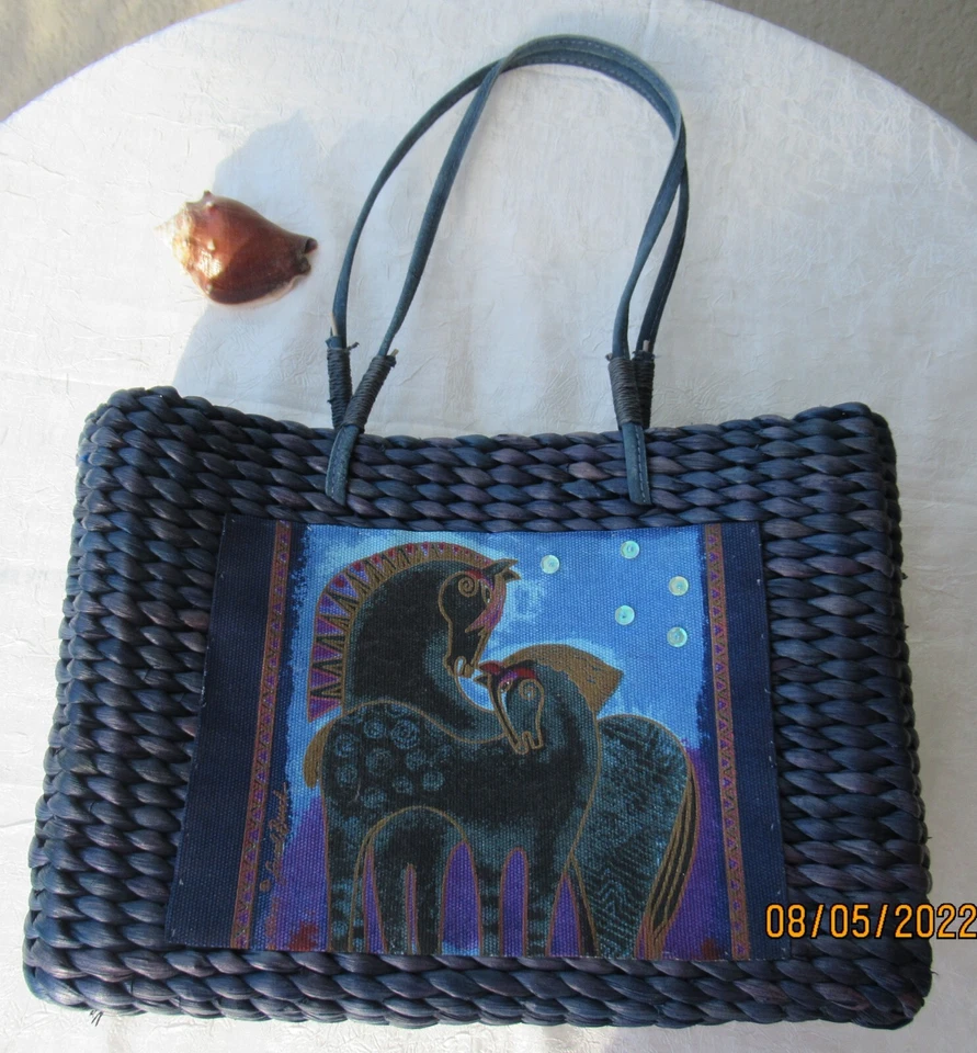 Sun ‘n Sand Woven Natural Blue Horse Bag/Handbag/Beach Bag Shoulder Medium - Image 2 of 4
