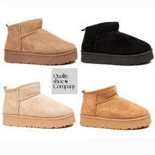 Ladies NEW Classic Ultra Mini Platform Sole Boot Fluffy Warm Size UK3-8