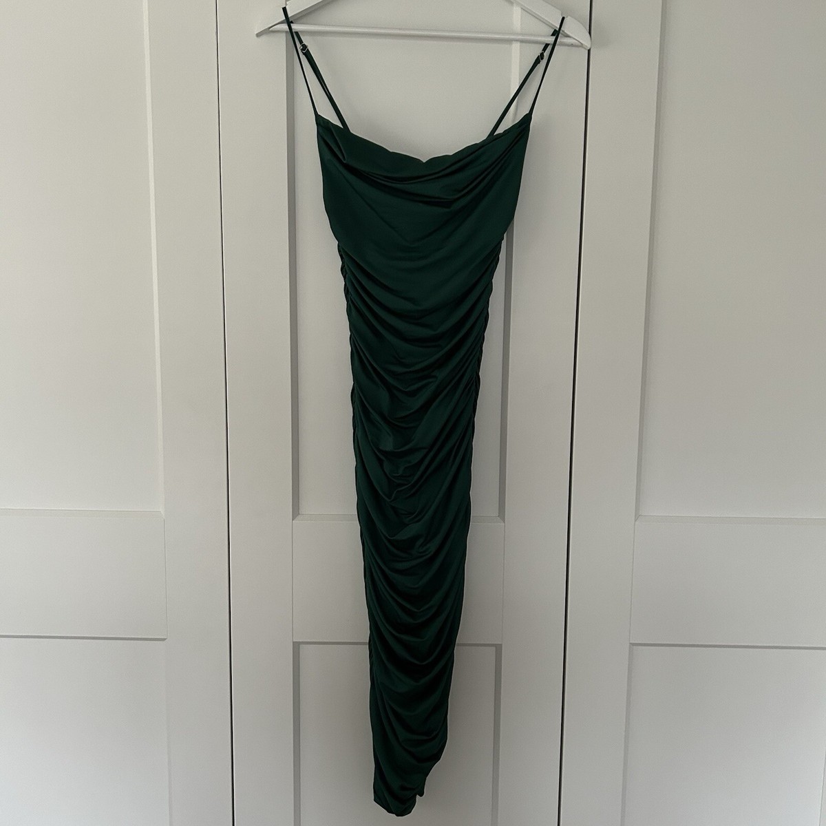 Maxi Dress Oh Polly Emerald Dress Cowl Neck Ruched Bodycon Midi