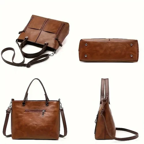 Bolso de mano grande de cuero de lujo para mujer Bolso cruzado de hombro para dama en marrón - Imagen 15 de 16