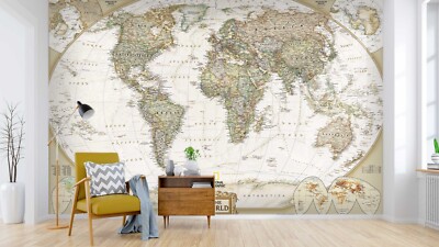 3D World Map G1473 Wallpaper Wall Murals Removable Self-adhesive Honey