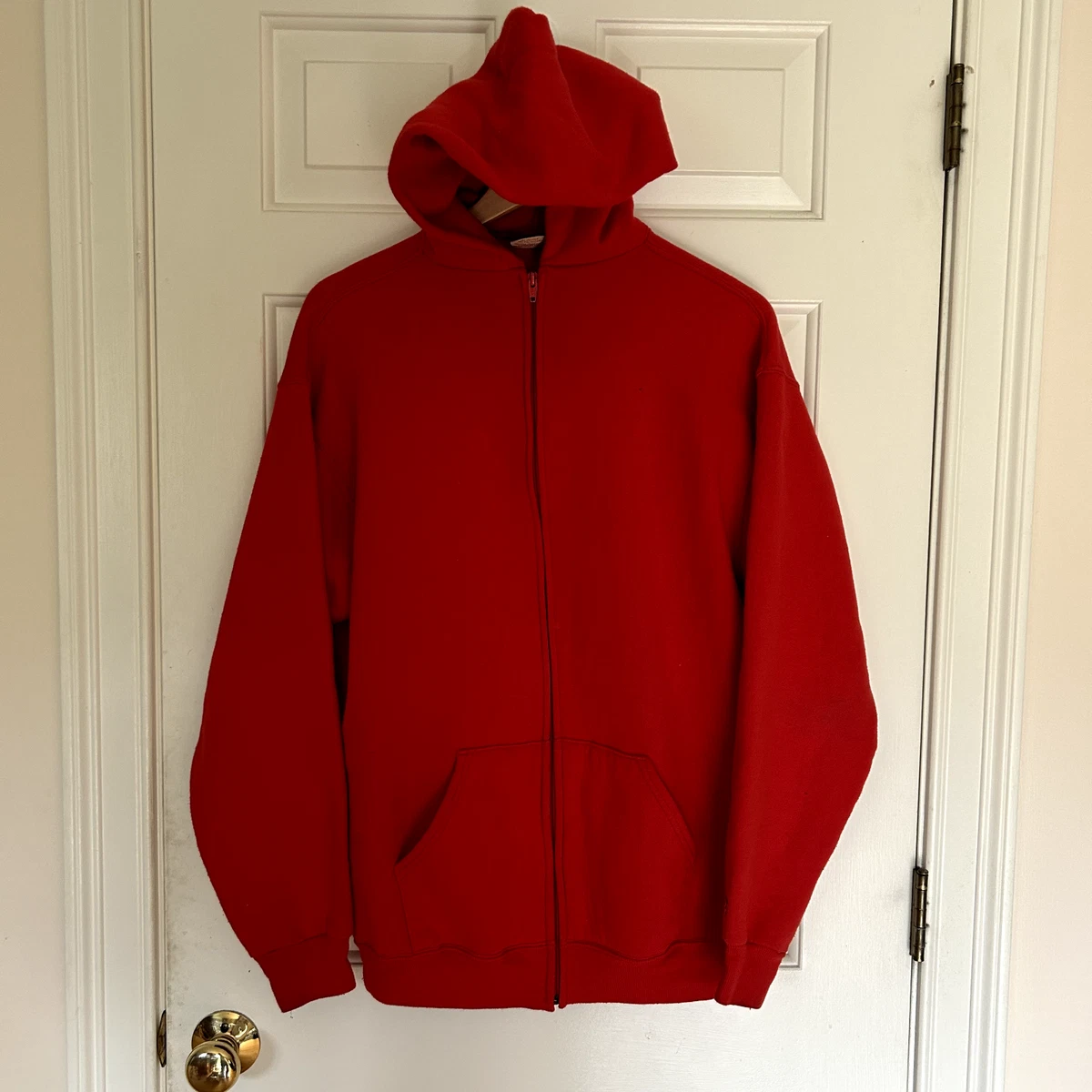 Vintage 70s hoodie sweatshirt RED plain raglan hoody Medium