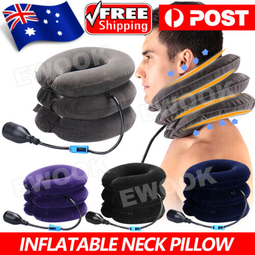 Air Inflatable Neck Pillow Head Cervical Traction Support Stretcher Pain Relief - Picture 1 of 12