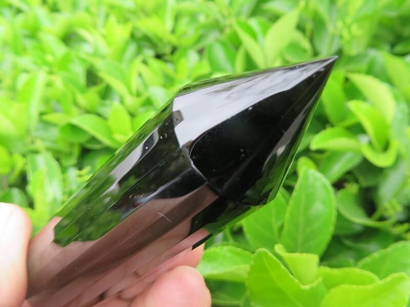 24 sided VOGEL Style  Natural Black Obsidian QUARTZ CRYSTAL DT POINT 118g