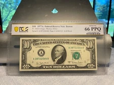 (#101458) 1977 $10 Boston  AB block FR 2024 (1 of 3 sequential)   PCGS 66 PPQ!!!