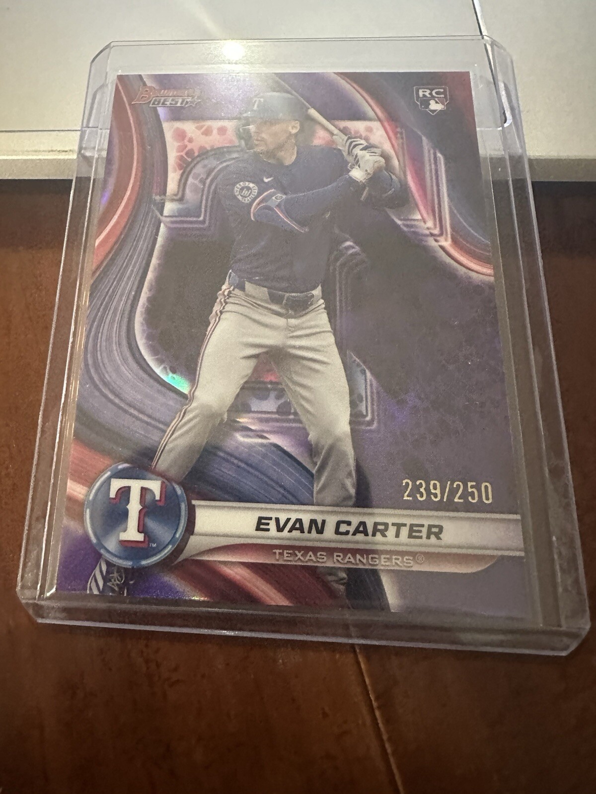 2024 Bowman's Best Evan Carter #66 Purple Mojo RC /250 Rangers