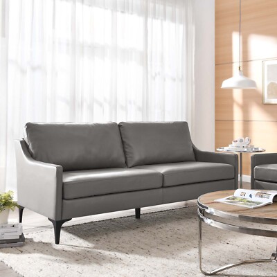 Modway Corland Upholstered Leather Sofa in Gray