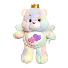 Official Care Bears 18" Double Heart Angel Bear Tie-Dye Rainbow Stuffed Animal