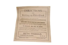 Replacement Paper Directions Label for Seth Thomas Clock Brown
