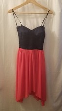 B Darlin Woven Strapless Fit N Flare Dress Juniors 1/2 Blue Salmon Pink Zip Up