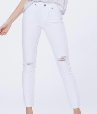 Paige Jeans Women's 30 Hoxton Slim High Rise Slim Leg Color White Distressed
