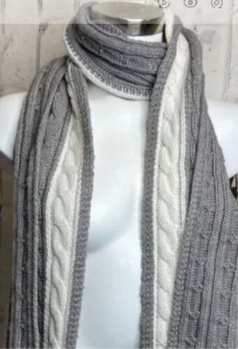 (SC1) Calvin Klein Gray & White Wool Scarf - Picture 1 of 6
