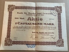 Germany Bank fur Handel und Gewerbe Share  stock 1923 5000 marks  with cupons