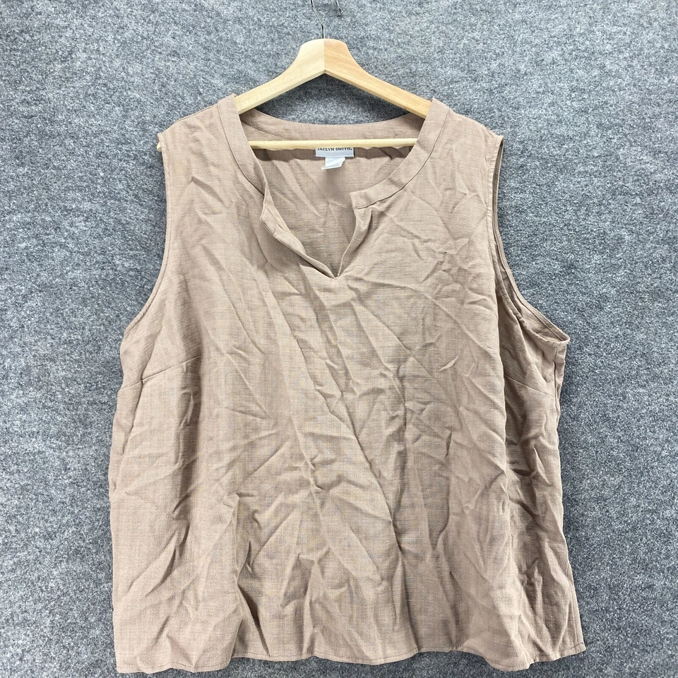 Jaclyn Smith Blouse Women 3X Plus Beige V-Neck Sleeveless Wide Strap Rayon - Image 3 of 4