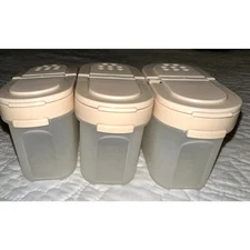 Tupperware Modular Double Flip Cap Spice Container Shakers (3) 1843 Beige Lids