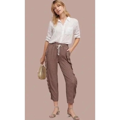 Anthropologie Ett:Twa Makari Geometric Ruffle Elastic Waist Jogger Pants Size S