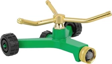 3-Arm Metal Sprinkler with Wheel Base,360 Degree Automatic Rotary Lawn Sprinkler