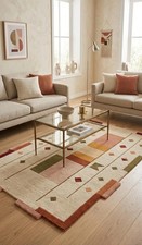 Hand Tufted Modern Geometric Rug, Luxury Wool Area Rug for Home Decor Carpet.