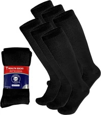 6 Pairs of Diabetic over the Calf - Knee High Cotton Socks (Black - 6 Pairs, Fit